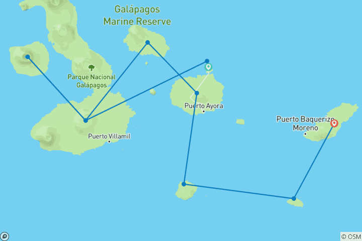 Karte von Natural Paradise Galapagos Yacht - 8 Tage B