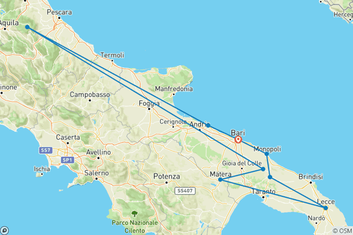 Carte du circuit Les Pouilles parfaites 2026 - 8 jours