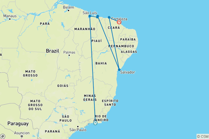 Map of 12 Days Discovering Brazil: The Route of Emotions