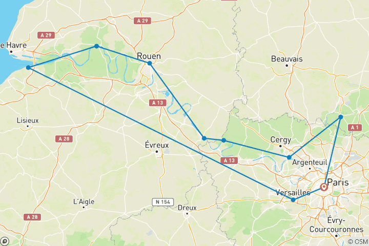 Mapa de Lo más destacado de Normandía y el Sena 2027