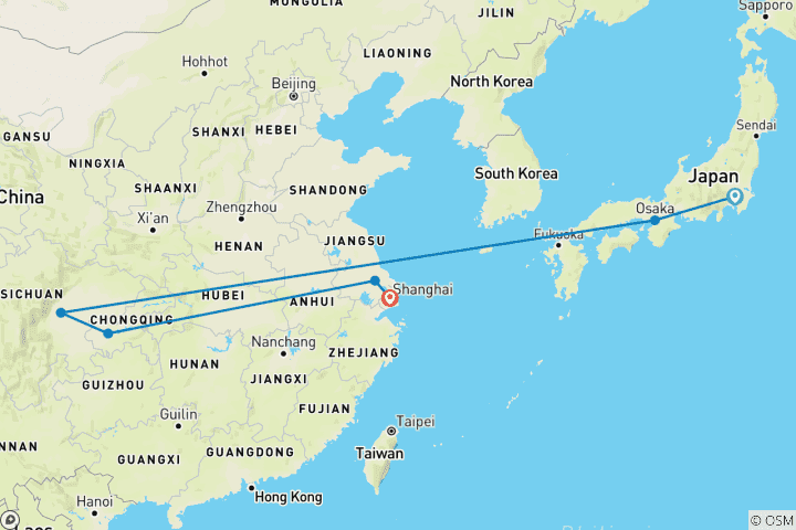 Kaart van 13 Dagen Hoogtepunten van Japan en China met kinderen (privégids en chauffeur）Familiareis - Aanpasbaar