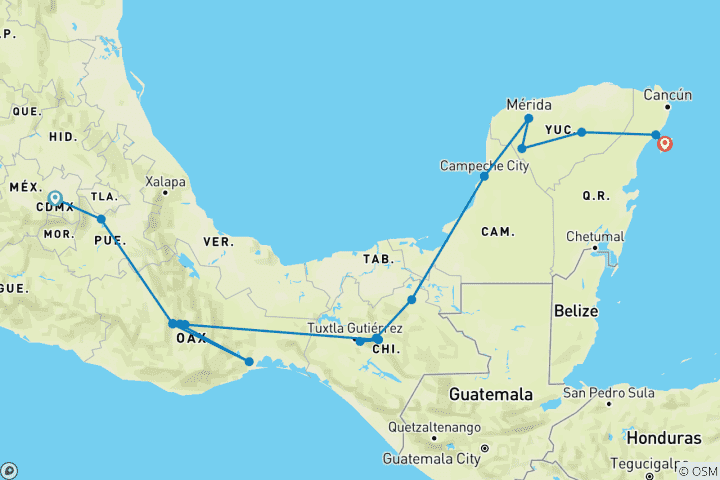 Map of Mexico Unplugged (from Mexico City to Isla Cozumel)