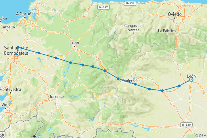 Map of Camino de Santiago · Way of St. James · French Way · From León to Santiago de Compostela