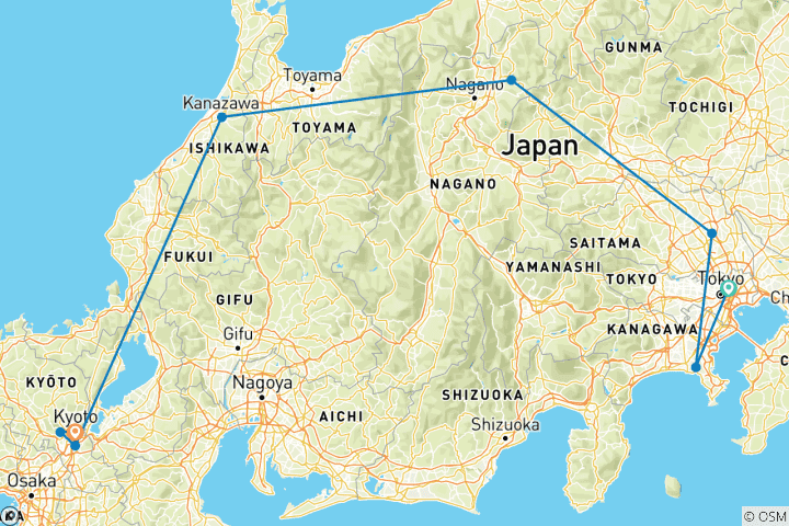 Map of Premium Highlights of Japan (8 destinations)