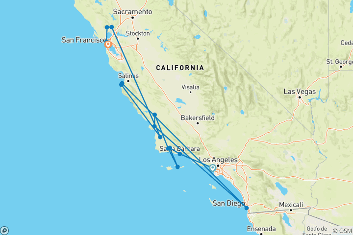 Map of Coastal California, Napa & the Central Valley with San Francisco Extension