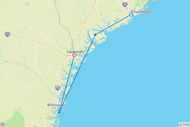 Carte du circuit Charmes du Sud (from Charleston to Savannah)