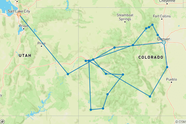 Carte du circuit Colorful Colorado : Parcs, pics et panoramas avec Canyon Spirit