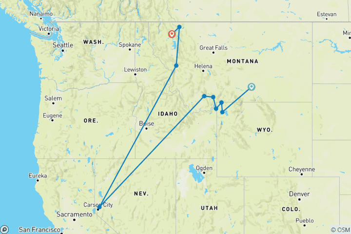 Carte du circuit Journées ensoleillées, nuits étoilées : Les montagnes Rocheuses d'Amérique