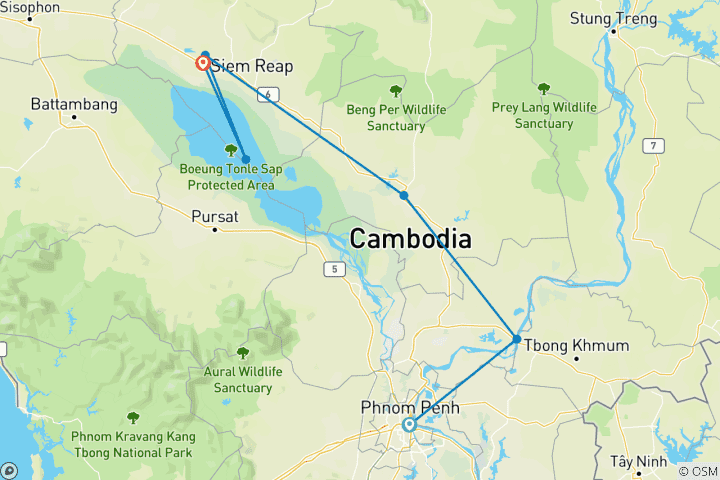 Carte du circuit Cyclisme au Cambodge - 7 jours
