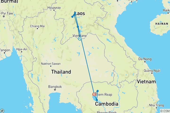 Map of Hiking & Culture in Laos & Cambodia - 11 days