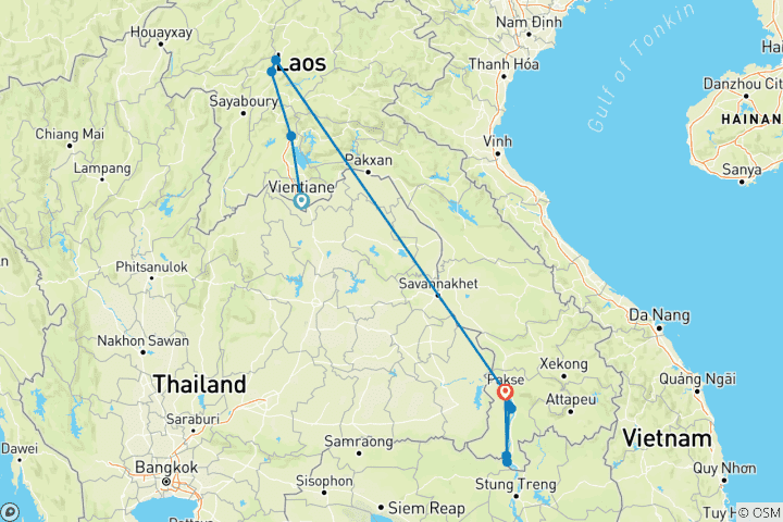 Map of Hiking, Cruising & Exploring in Laos - 12 days