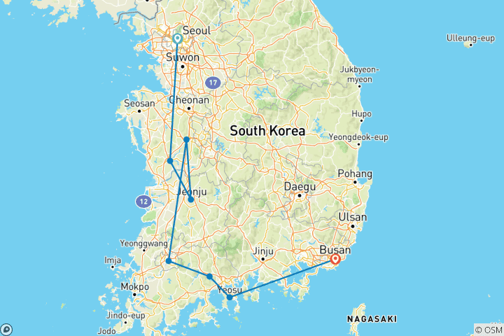 Carte du circuit Séoul-Busan Express - 3 jours