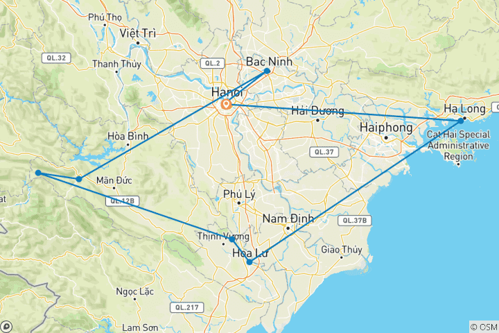 Map of Hiking Mai Chau & Pu Luong - 8 days
