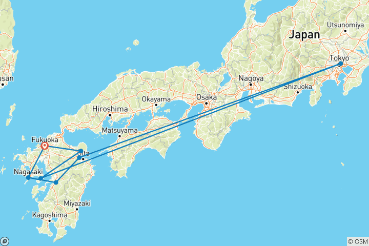 Map of Highlights of Japan - Kyushu Island