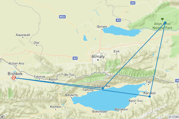 Carte du circuit Trekking dans les montagnes sauvages du Tian Shan au Kirghizstan & Jeux mondiaux des nomades 2026