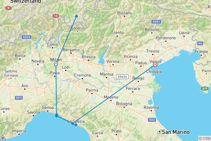 Carte du circuit Les points forts de l'Italie du Nord : Circuit en petit groupe
