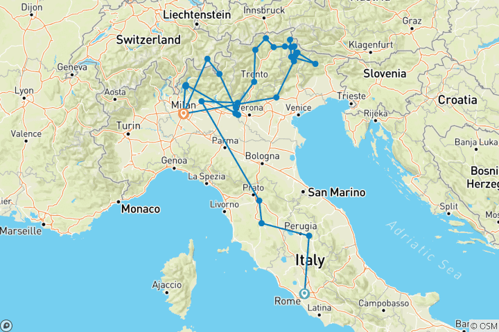 Carte du circuit Le grand tour de l'Italie