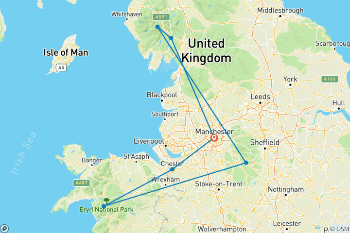 Carte du circuit Circuit de 5 jours en petit groupe à Windermere, Peak District et Snowdonia