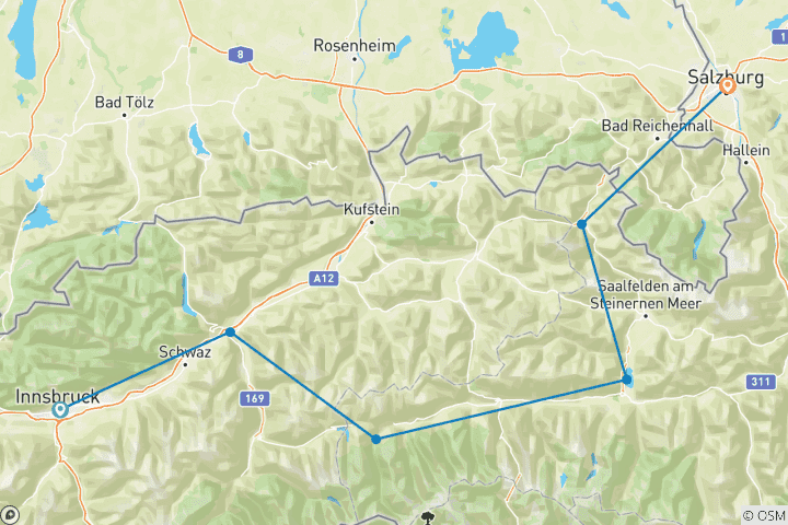 Carte du circuit Innsbruck - Salzbourg : piste cyclable des Alpes