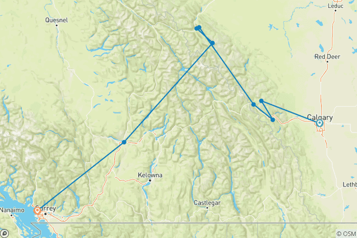 Map of Majestic Rockies & Alaskan Cruise 2026 - 16 Days (9 destinations)