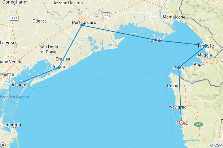Carte du circuit Voyage à vélo Venise - Trieste - Istrie