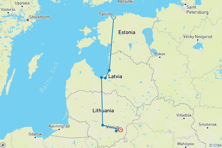 Carte du circuit Les points forts de la Baltique - Aventure Premium