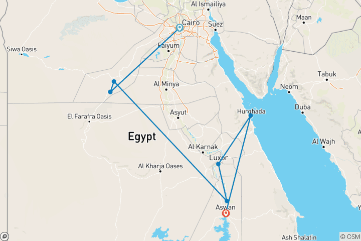 Kaart van Familieavontuur in Egypte: Woestijnsafari, Nijlcruise & All-Inclusive verblijf in Hurghada