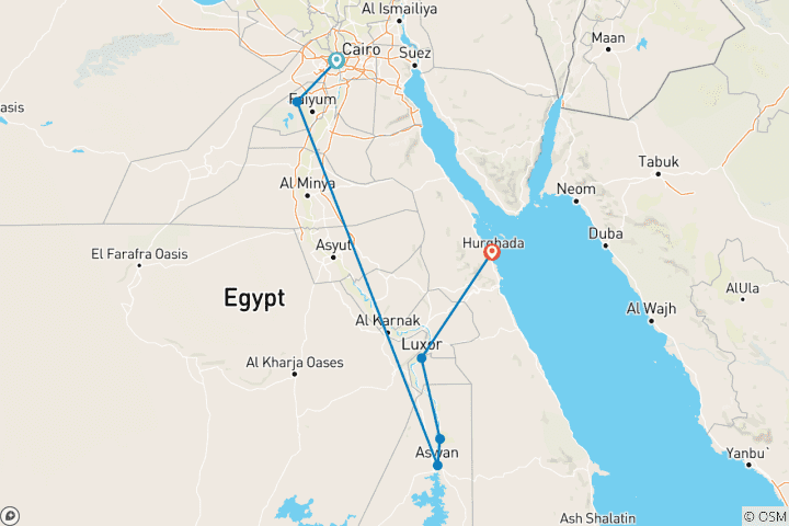 Karte von UnvergesslichFamilienabenteuer in Ägypten: Fayoum Oasis, Wüstensafari, Nilkreuzfahrt & Hurghada Kurzurlaub