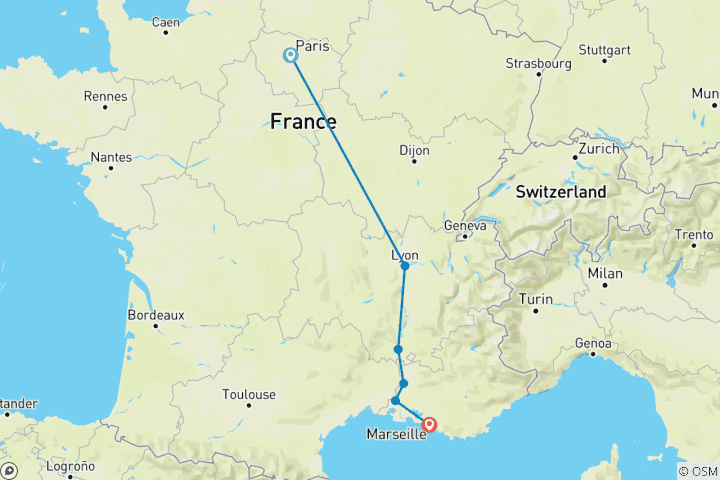 Map of Paris & Springtime Sensations of Lyon and Provence 2027