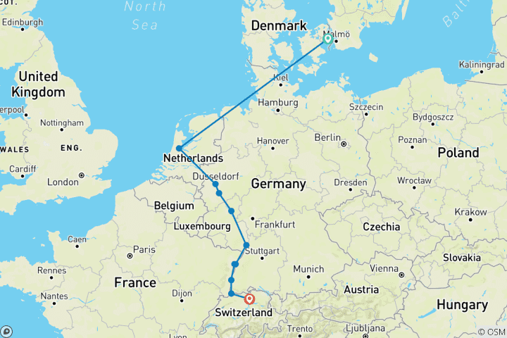 Carte du circuit Les tulipes et le Rhin & Copenhague 2027 - 11 jours (from Copenhague to Zurich)