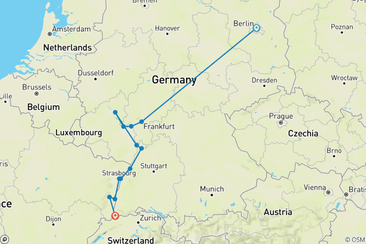 Carte du circuit Berlin et le Rhin majestueux 2027