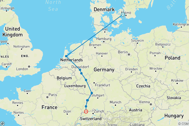 Carte du circuit Les tulipes et le Rhin & Copenhague 2027 - 11 jours (from Copenhague to Bâle)