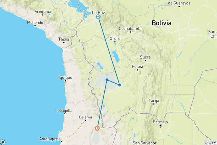 Map of Across the Altiplano: La Paz, Uyuni & Atacama