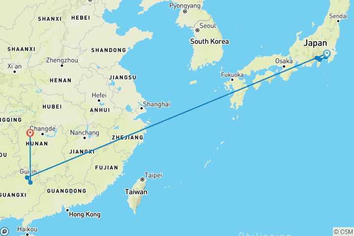 Kaart van 13 Dagen Familieavontuur door Japan en China Natuurwonderen (privégids en chauffeur）- Aanpasbaar