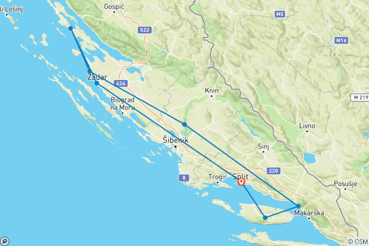 Map of Croatia & the Makarska Riviera - Petrcane