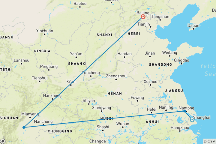 Carte du circuit Croisière inspirante en Chine et sur le Yangtze (4 destinations)