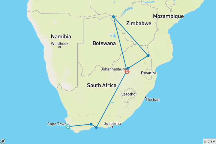 Carte du circuit Découvrez l'Afrique du Sud avec les chutes Victoria - Le Cap