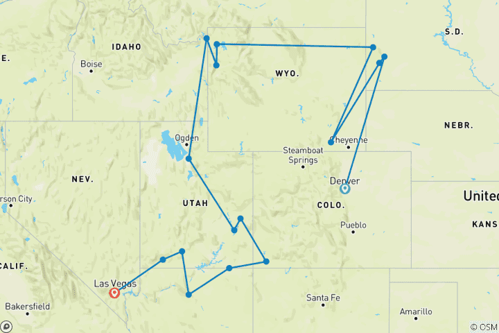 Carte du circuit Parcs nationaux, Mont Rushmore et Little Big Horn - Denver