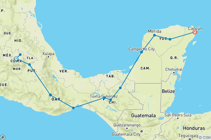 Map of A Mexican Adventure (14 destinations)