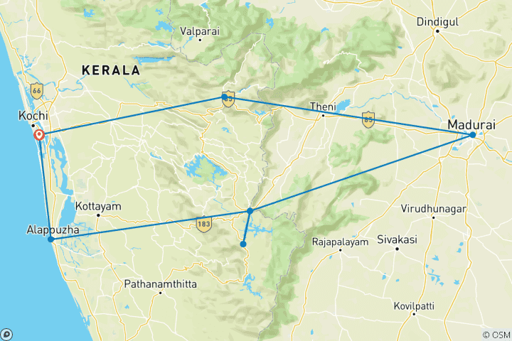 Carte du circuit Découvrir le Kerala - Révéler les trésors du sud de l'Inde