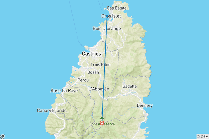 Carte du circuit Sainte-Lucie : L'île au soleil - Arrivée à Sainte-Lucie