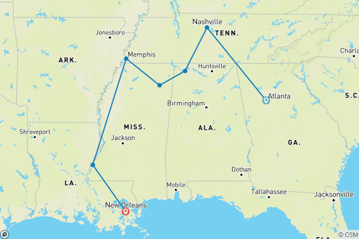 Carte du circuit Le patrimoine musical de l'Amérique - Atlanta
