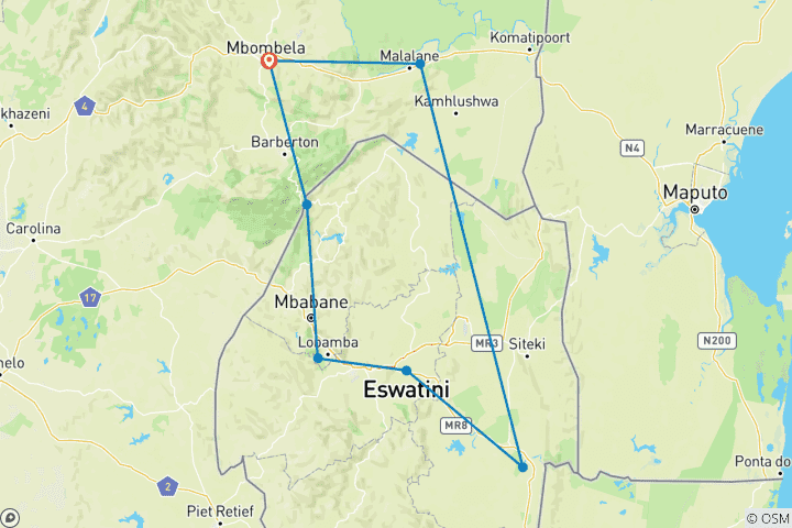 Carte du circuit Expédition culturelle et panoramique de 3 jours à Eswatini