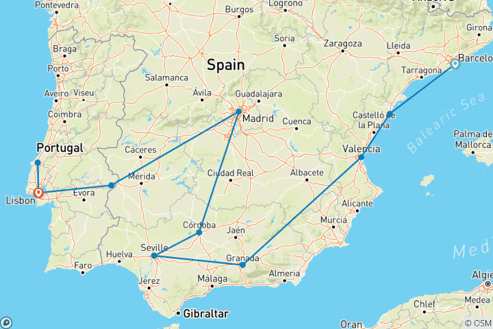 Map of Spain's Classics & Portugal  (Barcelona to Lisbon) (2026)
