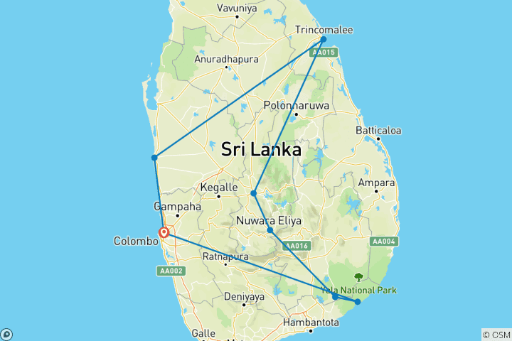 Karte von Ramayana-Pfad von Sri Lanka