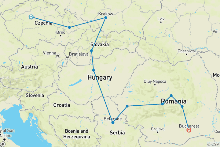 Map of Premium Prague to Bucharest