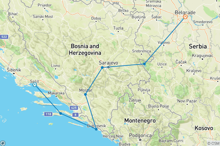 Carte du circuit Premium Split à Belgrade