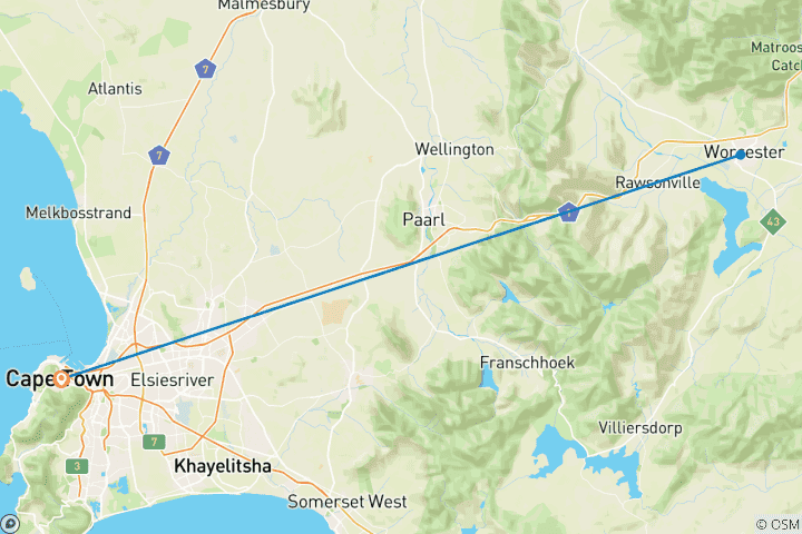 Map of 1-Day Big Five Safari near Cape Town with Meals Included