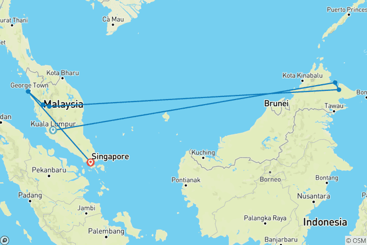 Carte du circuit Circuit familial de 12 jours en Malaisie, à Bornéo et à Singapour