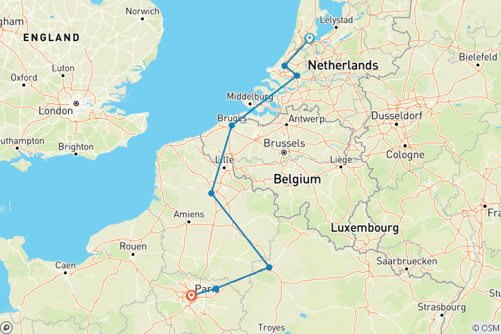 Map of A Journey through the Netherlands, Belgium & France: Canals, Champagne & Culture  (Amsterdam to Paris) (2026)
